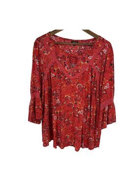 Torrid Floral Rayon Boho Blouse With Lace Trim & Bell Sleeves Size 3X
